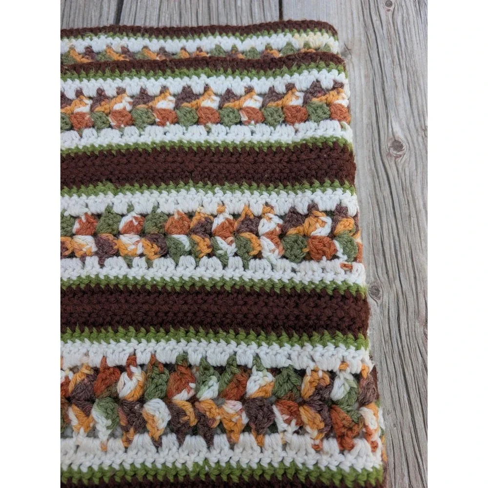 Vintage Handmade Crochet Blanket Earth Tones Cottagecore Boho 50x69 Afghan Throw